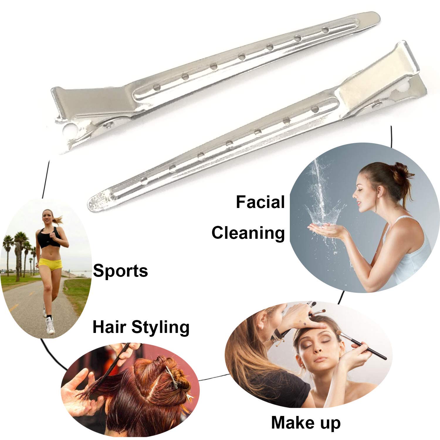 MAYU Packs Duck Bill Clips, Bantoye 3.5 Inches Rustproof Metal Alligator Curl Clips with Holes for Hair Styling for Women, Silver (Pack of 12) 2