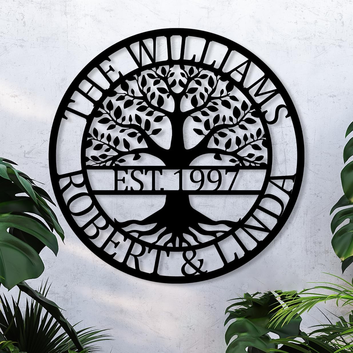 Personalized Tree of Life Metal Wall Art, Custom Family Tree Wall Decor, Split Letter Monogram, Custom Metal Signs Indoor or Outdoor, Large Metal Tree Home Decor, Housewarming Gift