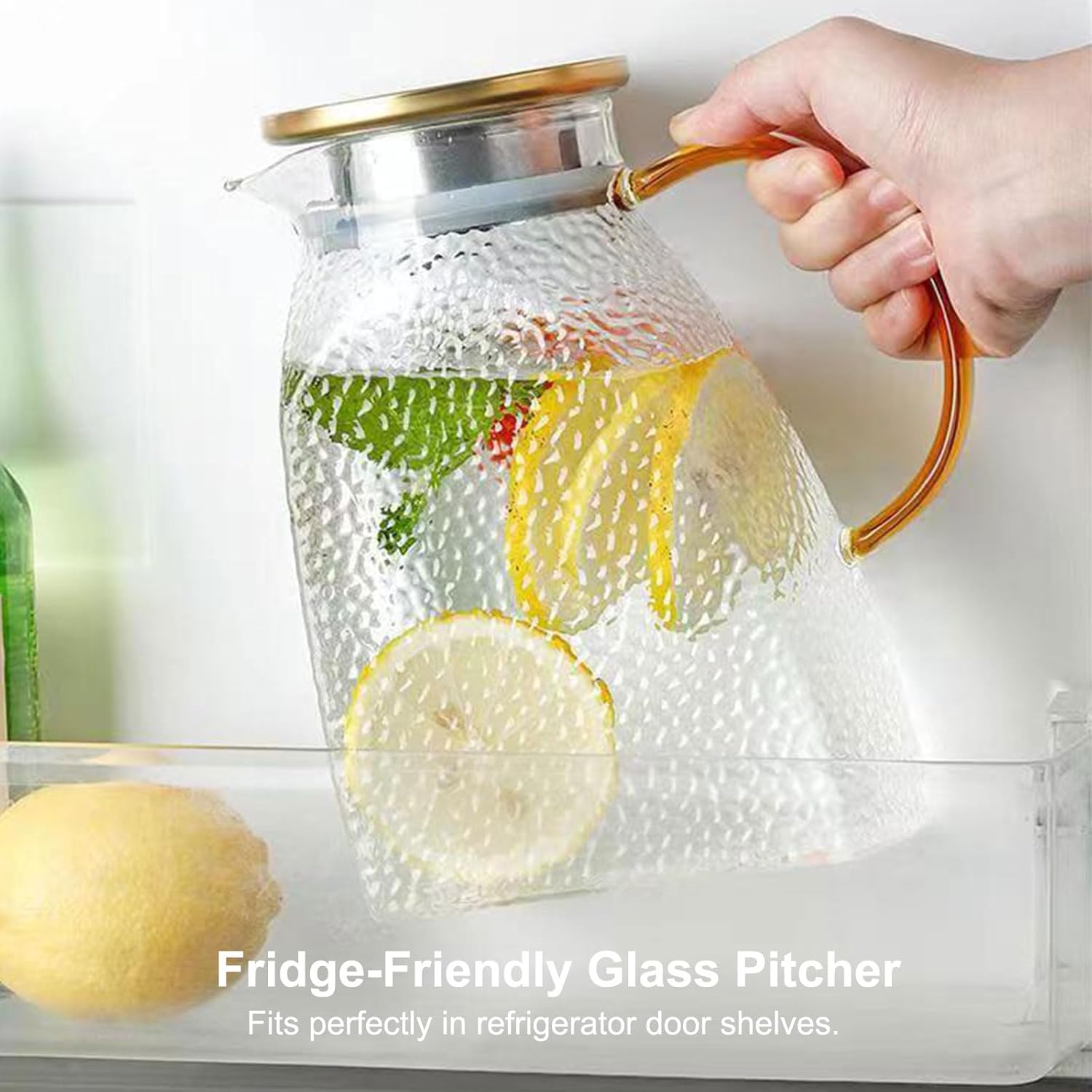 Glass Pitcher with Lid, 1.8 Liter 60 oz Borosilicate Glass Water Pitcher for Fridge Carafe with handle Water Jug for Hot or Cold Beverage Iced Tea Pitchers Juice Cold Brew Milk - Image 2