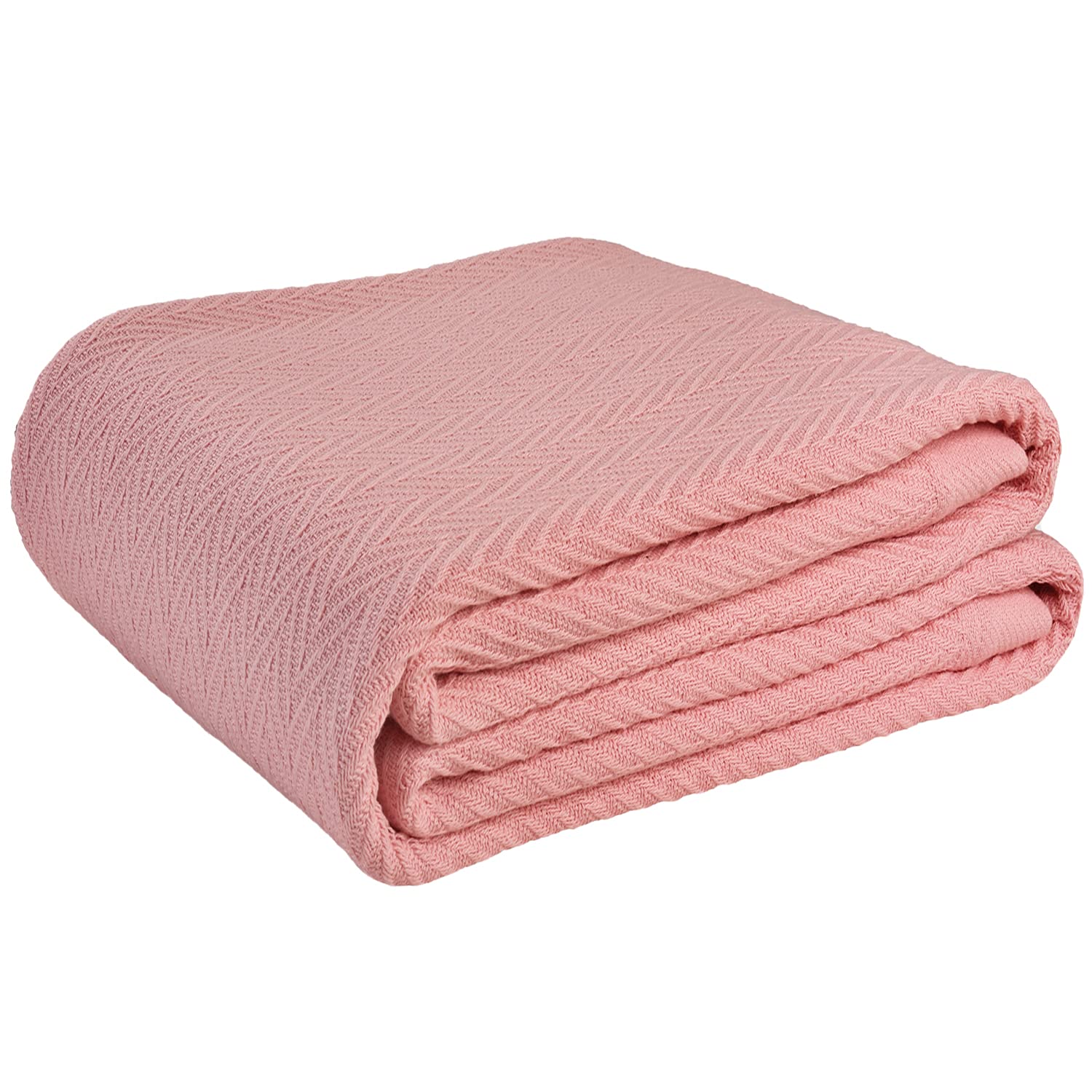 Luxurious Thermal Cotton Blanket Pink Queen – Herringbone 405 GSM 230cm x 230cm 100% Long Staple Throw Cotton Blankets for All Seasons – Soft Blanket for Bed by Infinitee Xclusives