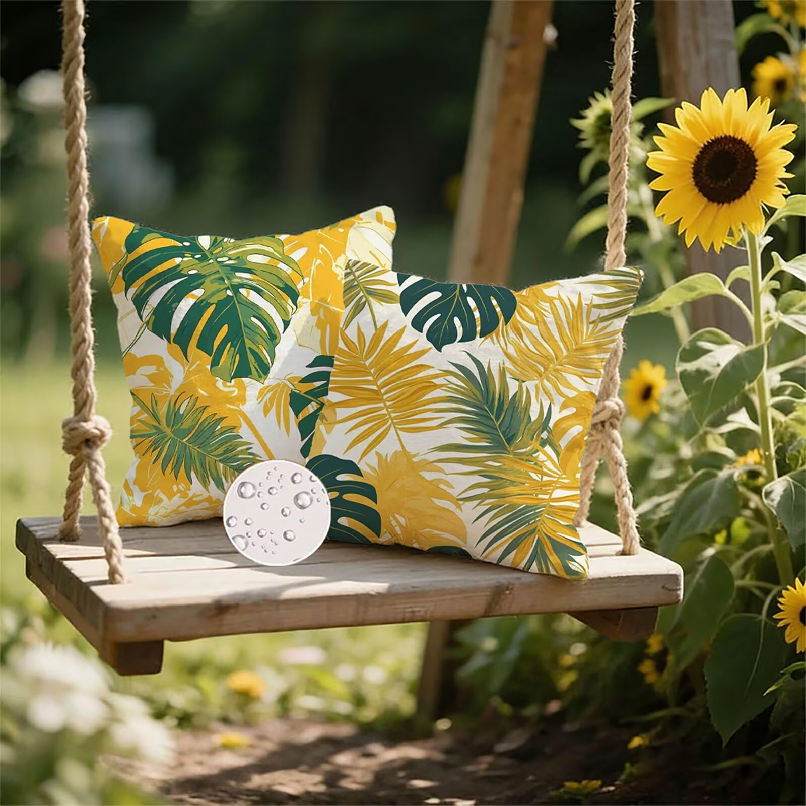Generisch Outdoor Kissen Wetterfest 65x65cm Tropische Blätter Dekokissen Kissenbezüge Grün Kissenhülle Sommer Sofakissen für Wohnzimmer Schlafzimmer Garten Dekorative 2er Set. P-2385