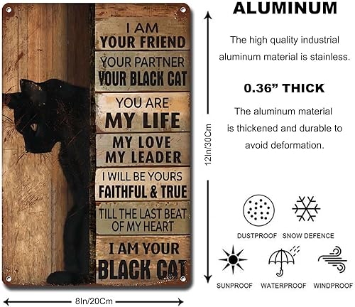 Miniatura 5 de Lygond Letrero de metal con texto en inglés "I Am Your Friend", regalo para amantes de los gatos negros, impresiones artísticas vintage para pared,