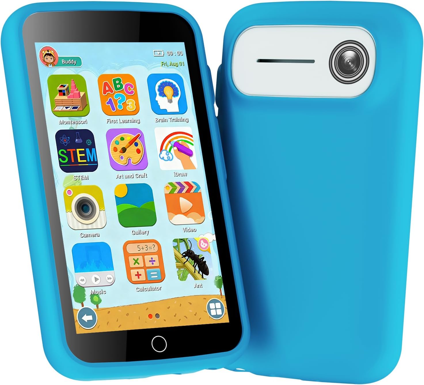 kids toy phone,kids smart phone with 220+ educational games, 5mp rear camera, 3.97" touchscreen, parental controls, rechargeable, no sim/wi-fi, shockproof case – gift for boys ages 3–12 1-blue