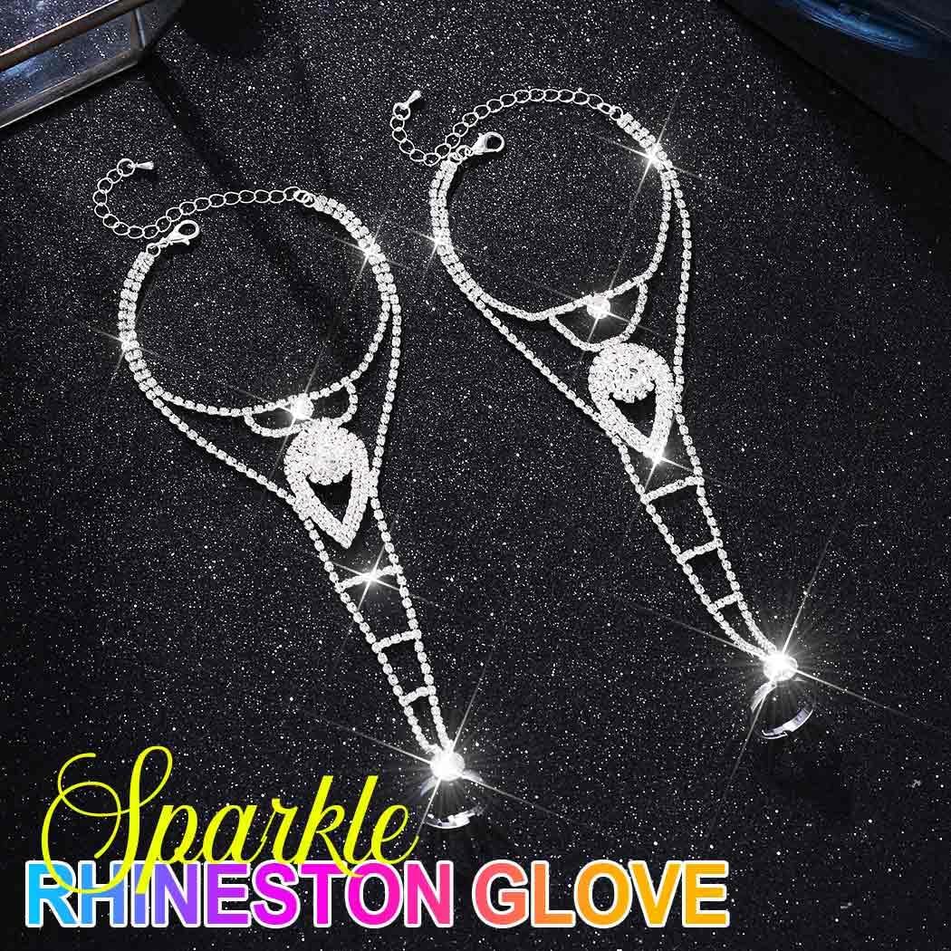 GORTIN Rhinestones Gloves Silver Bridal Fingerless Gloves Prom Hand Chain Accessories for Women image 2