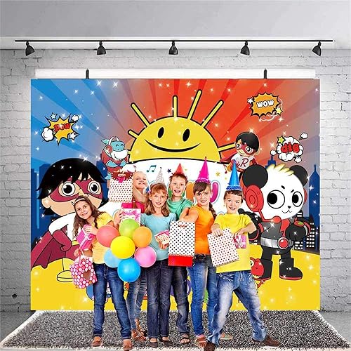 Miniatura 5 de Ryans World - Fondo de fondo para fiestas de niños fondo rojo para decoración de fiesta de cumpleaños 7 x 5 pies