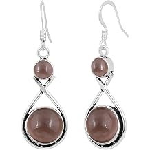 Natural Round Gemstones Handmade 925 Silver Plated Drop & Dangle Earrings