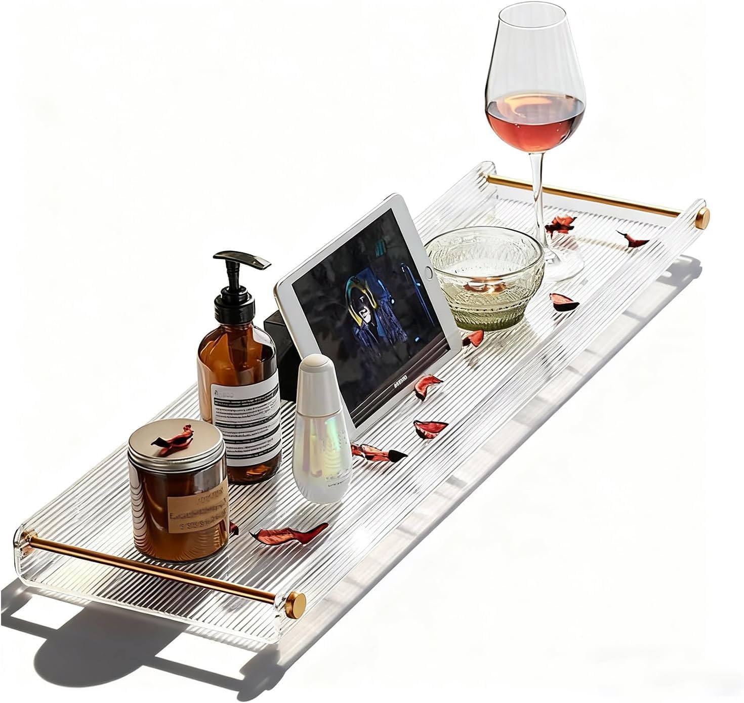 Acrylic Bathtub Tray, NEWRAIN Luxury Bath Caddy Tub Table,Unique House Warming Gifts, New Home, Anniversary and Wedding Gifts for Couple, Bathroom Accessories for Spa or Reading Lite Style
