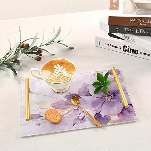 Miniatura 6 de Bandeja de tocador rectangular de mármol dorado morado bandeja de baño rectangular de acrílico para centros de mesa, decoración moderna del hogar