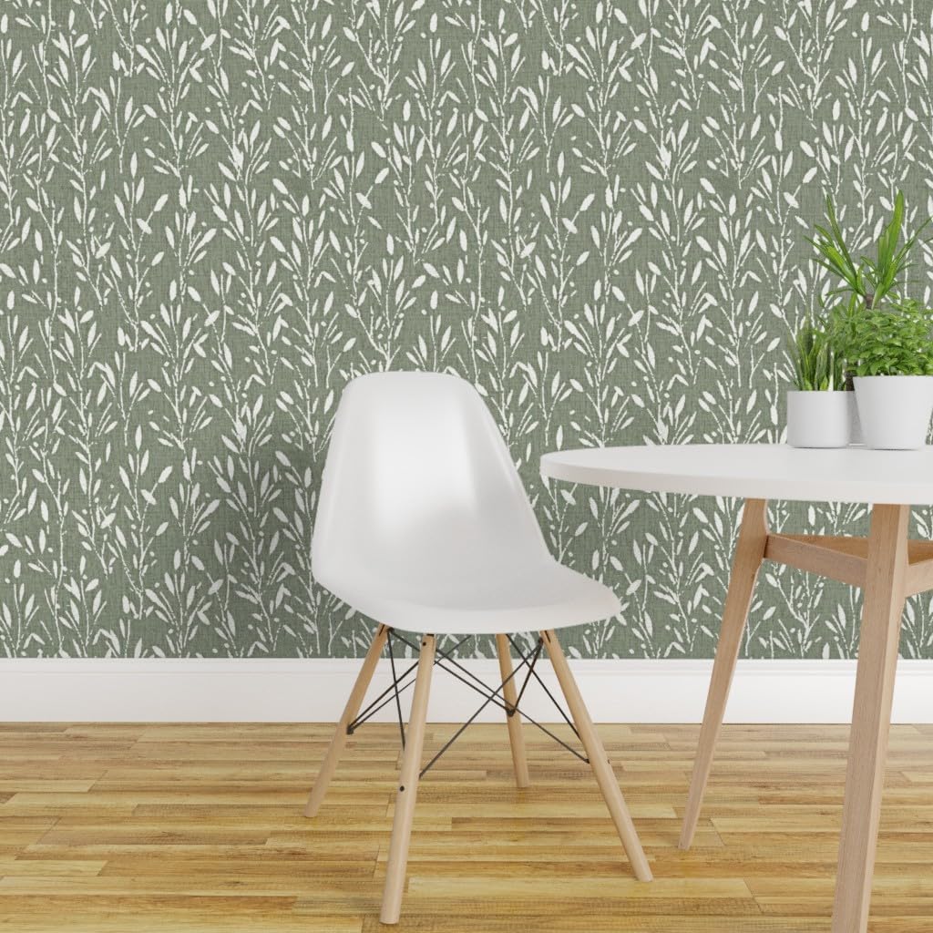 Removable Wallpaper Swatch - Olive Grove Green Nature Plant Leaf Botanical Rustic Shabby Chic Cottage Modern Home Custom Pre-Pasted Wallpaper by Spoonflower