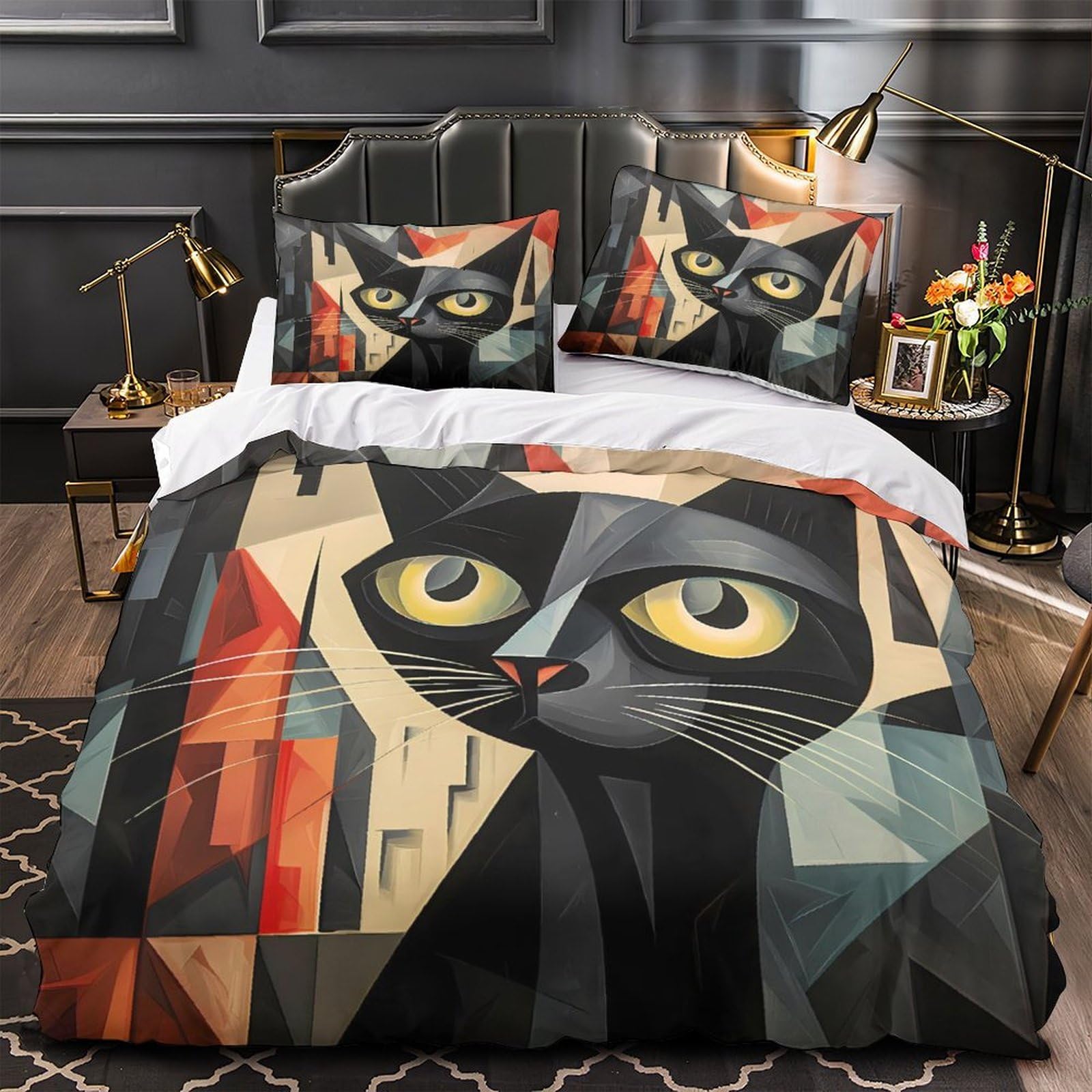 Housse de couette chat noir hypoallergénique microfibre douce