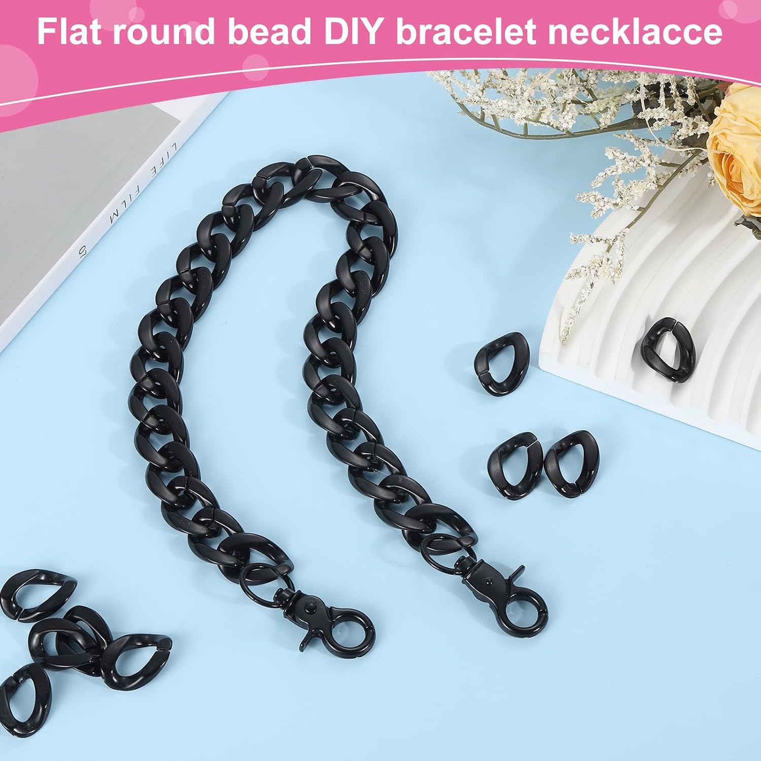uxcell 60Pcs Acrylic Linking Rings, 22mm Open Quick Link Connectors, C-Clip Hooks Link Chain Ring for Purse Bag Chain, DIY Craft Making, Black image 4