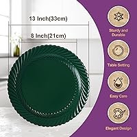 Vista 3 de Gifturbo 6 platos de carga redondos verdes, cargador de platos de arrecife para plato de cena, cargadores de Navidad de plástico de 13 pulgadas