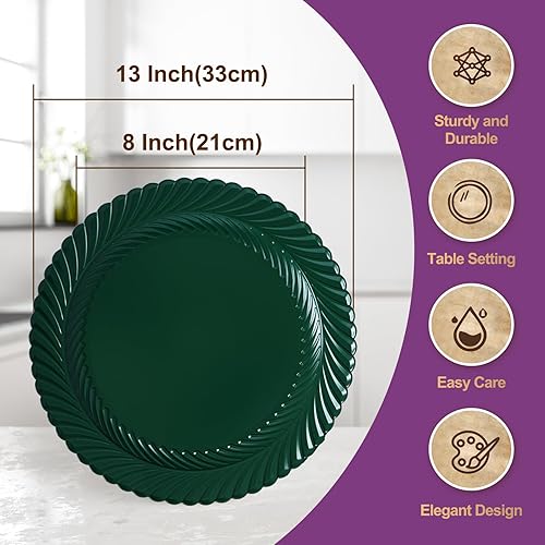 Miniatura 3 de Gifturbo 6 platos de carga redondos verdes, cargador de platos de arrecife para plato de cena, cargadores de Navidad de plástico de 13 pulgadas con