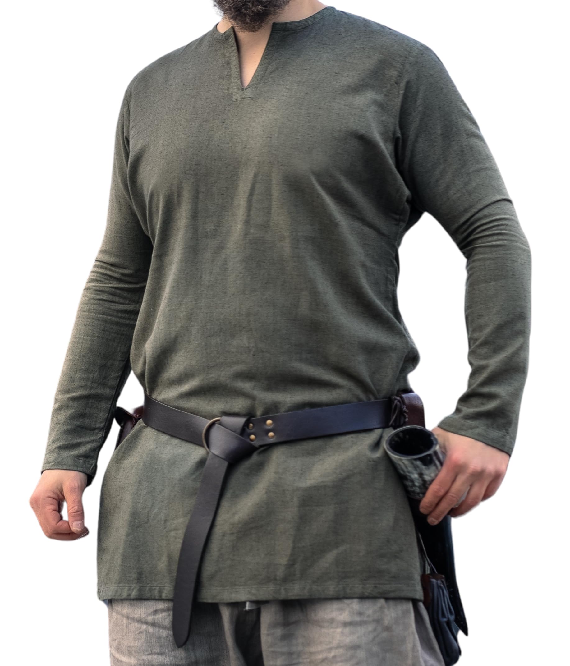 Leonardo Carbone® Viking Linen Tunic Ragnar - Medieval Clothing, Linen Shirt Men, Casual Shirts Long Sleeves, Carnival Costume Men, Viking Tunic, LARP Clothing - 100% Linen Blue, olive green, L