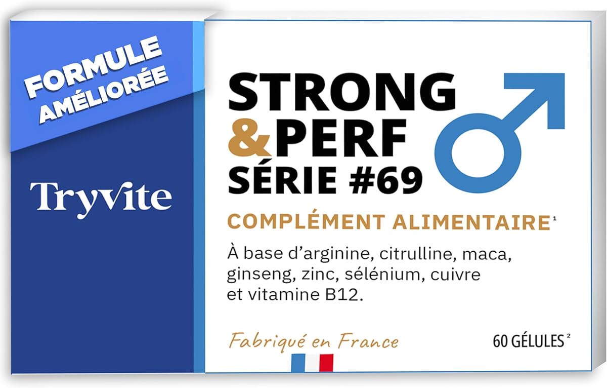 Formule à Action Rapide Pour Hommes Actifs | 60 Gélules Avec Ginseng, Maca, Arginine, Citrulline & Zinc | TRYVITE STRONG&PERF