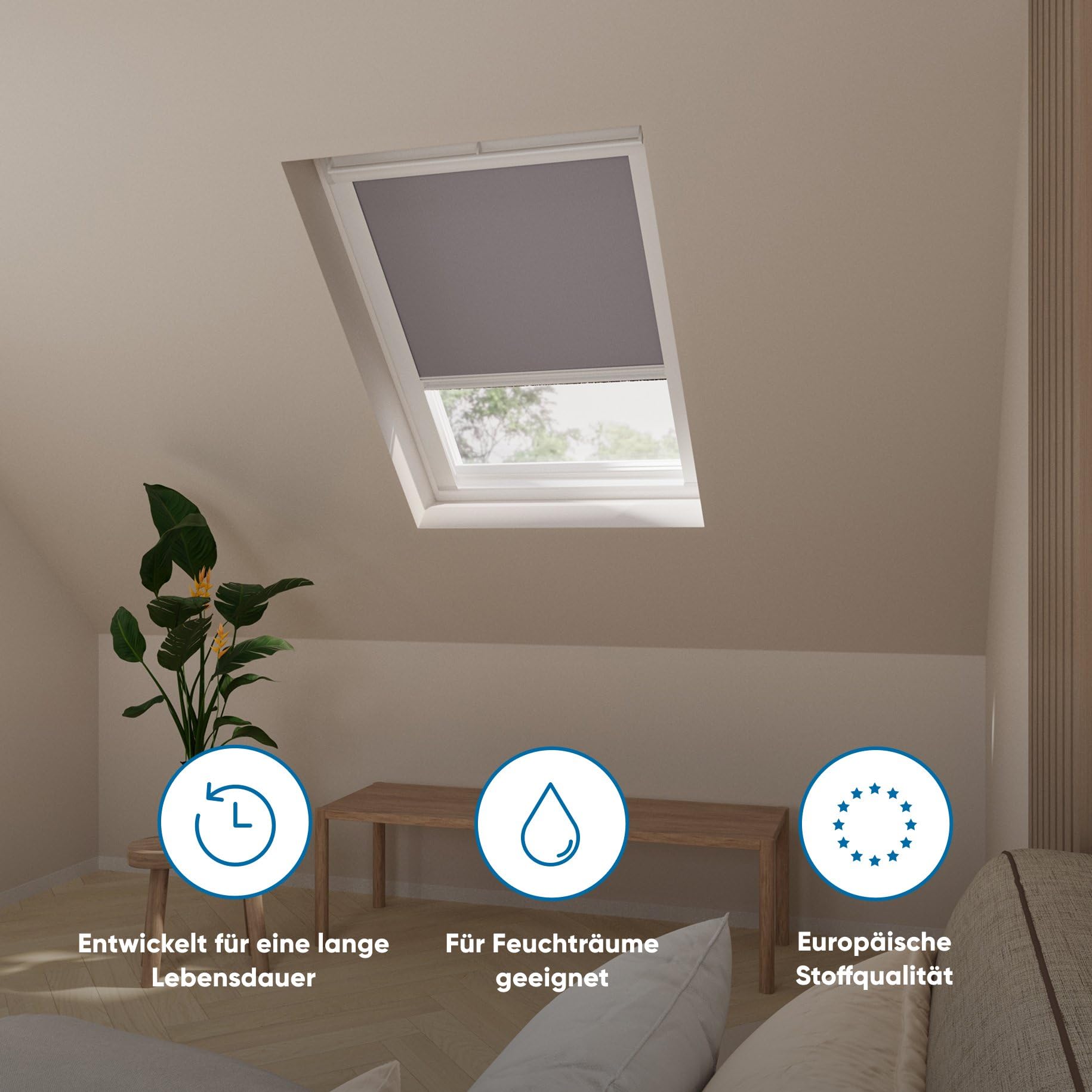DTCH® Dachfenster verdunkelungsrollo für VELUX MK06 hellgrau mit Führungsschiene, dachfenster Rollo, dachfenster verdunkelung, Rollo für dachfenster