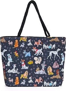 Disney Dogs Tote Bag for Women, 101 Dalmatians Lady and Tramp Print Large Canvas Purse, Disney Work Tote Big Bag,