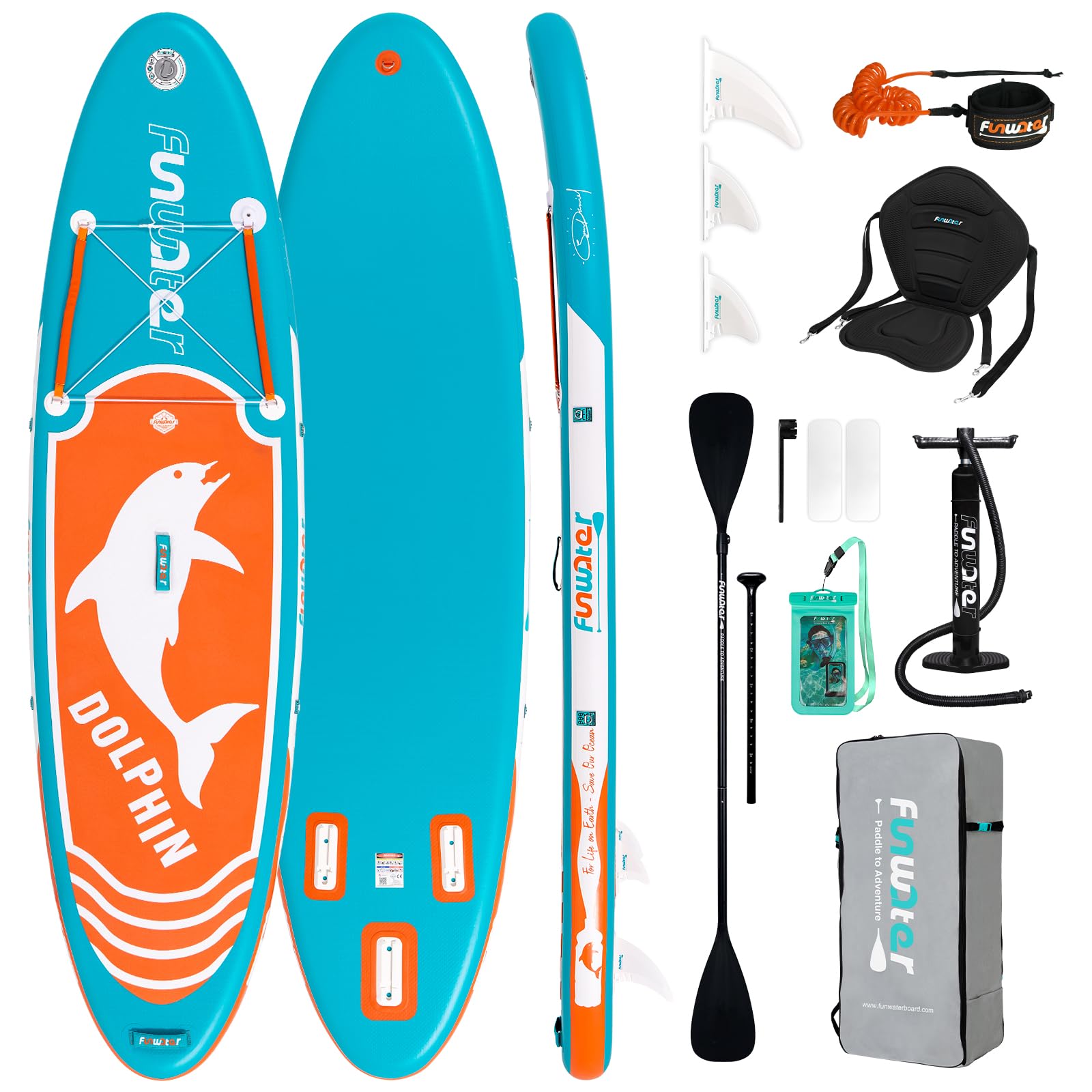 FunWater Tavola da surf gonfiabile SUP completa paddleboard accessori pagaia regolabile,pompa,zaino da viaggio,guinzaglio di sicurezza,custodia impermeabile
