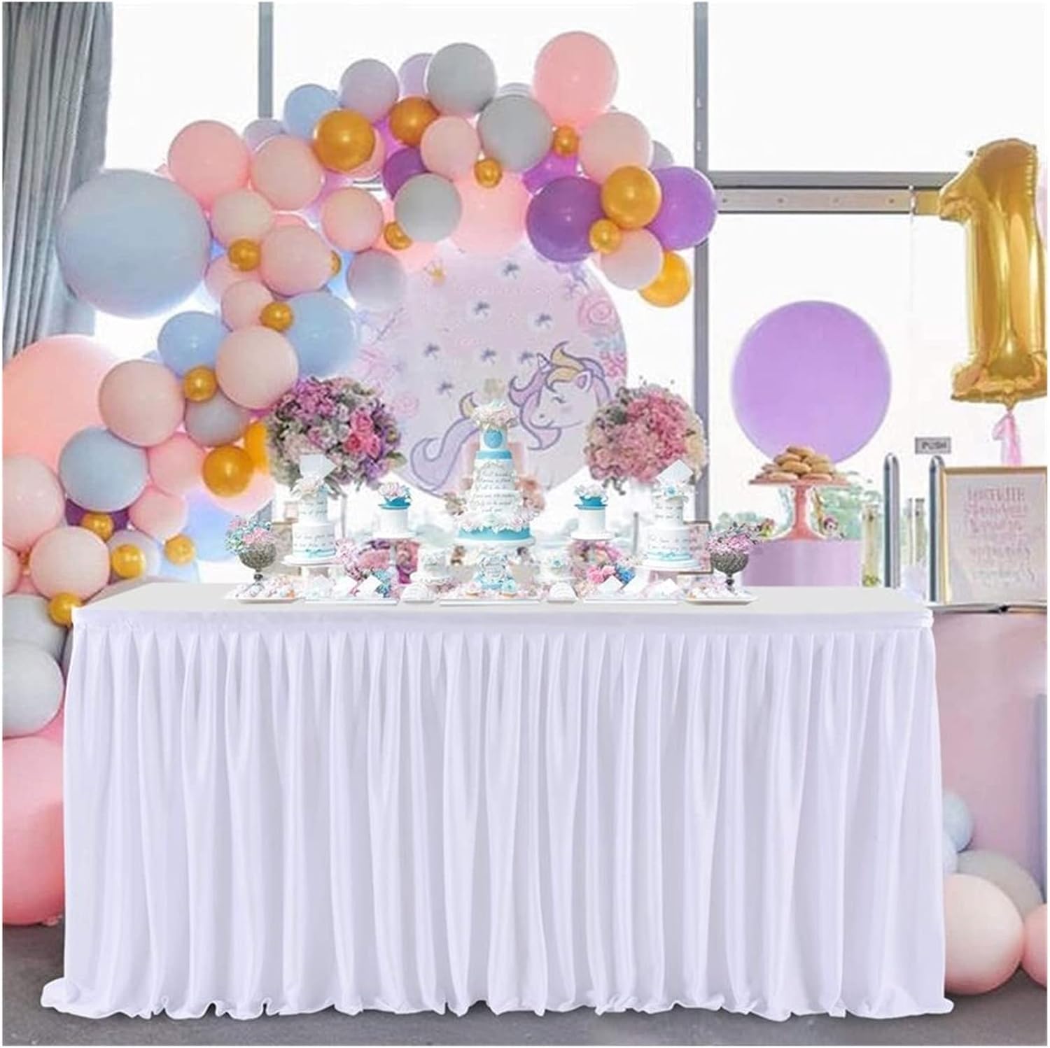 Table Skirts Birthday Tulle Table Skirting Wedding Party Table Skirt Bridal Shower Birthday Party Decorations(275 * 77cm)