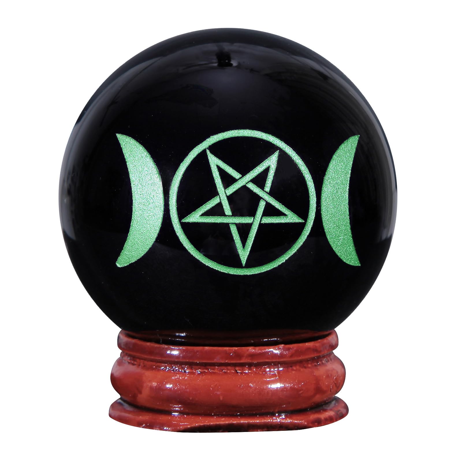 Nupuyai 1.9" Engraved Symbol Obsidian Crystal Ball with Stand
