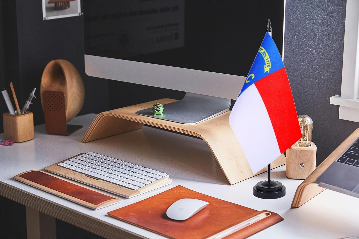 WXTWK 2 Pack USA North Carolina Flag North Carolina State Desk Flag Set - Mini Small North Carolina Table Office Flags with Black 12" Solid Pole Stand Base Classroom Meeting Desktop Decorations - Image 5