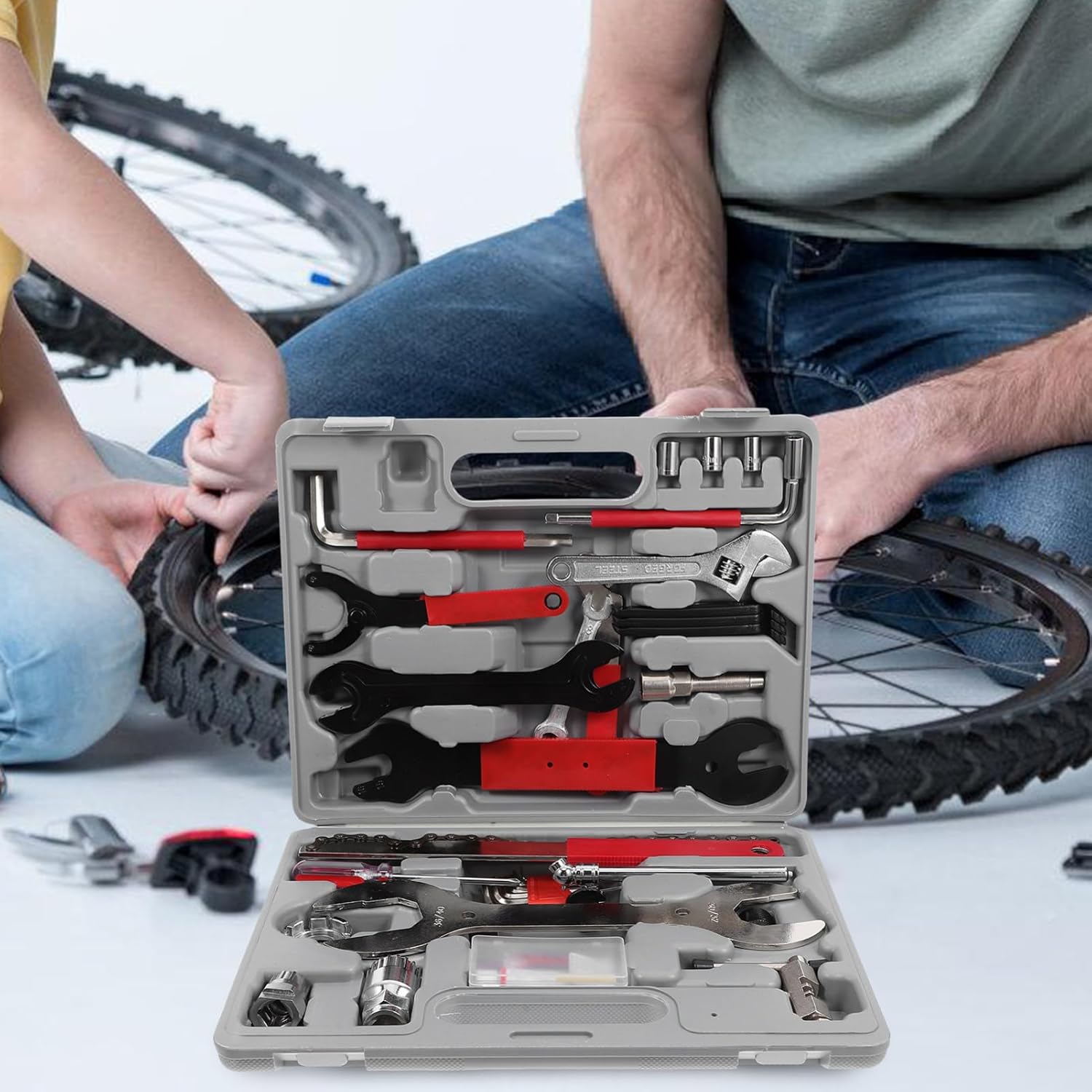 SUPVOX Bicycle Repair Tool Kit Multifunctional Bike Maintenance Tools Set Sturdy Steel Includes Tire Repair Accessories for Mountain and Road Bikes