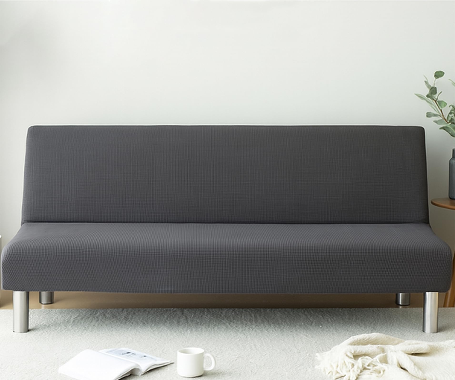 Armless Sofa Bed Cover – Stretch Slipcover for Folding Sofa without Armrests, Washable Protector for 2/3 Seater, Ideal for Homes with Pets or Kids, 14 Colour Options (Light Grey, 190–230cm)
