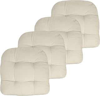 Sweet Home Collection 19x19 Patio Chair Cushions - Thick Tufted Outdoor Seat Pads, 4 Pack Cream, Premium Fiber Fill Comfort
