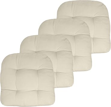 Sweet Home Collection Patio Cushions Outdoor Chair Pads Premium Comfortable Thick Fiber Fill Tufted 19" x 19" Seat Cover, 4 C