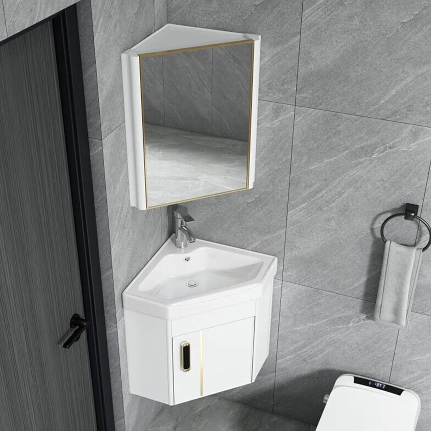 Corner Vanity with Ceramic Sink & Mirror