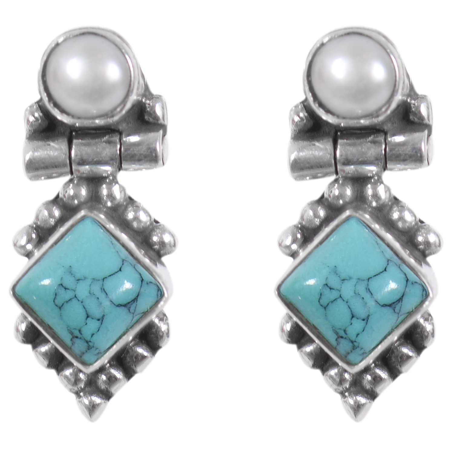 Silverwala 925-92.5 Sterling Silver Pearl, Ruby, Cubic Zirconia, Onyx, Emerald, Turquoise, Stone Fashion Stud Earring drops danglers for Women and GirlS (RED)