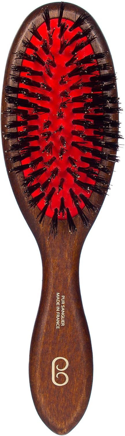 L'Artisan Brossier - Medium Pneumatic Hairbrush Natural Bristle in Beech Wood - Handmade in France, Black Ebony, M (Lot de 1)