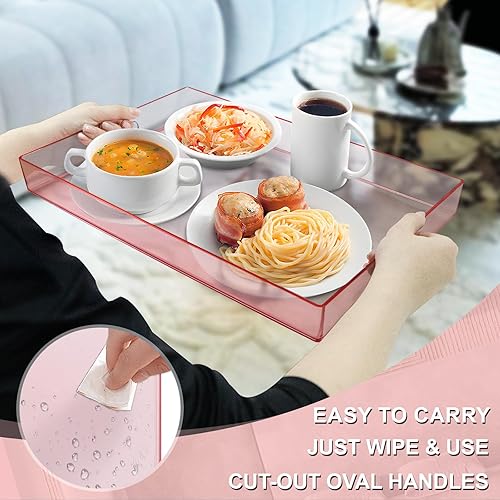 Miniatura 31 de MAONAME Bandeja transparente para servir con asas, bandeja transparente de plástico, bandeja decorativa rectangular para mesa auxiliar, otomana