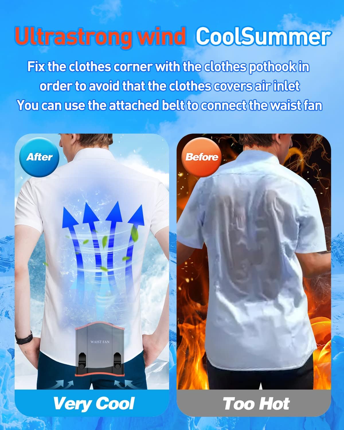 Upgraded Portable Waist Fan with Adjustable Belt,10 Times Strong Wind Waist Clip Fan with 12000mAh Battery Over 40H Working Time, Belt Fan for Outdoor Works,Camping,Travel,Fishing
