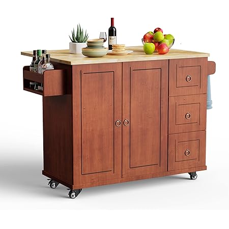 Amazon.com: Qsun Kitchen Island with Drop Leaf Countertop, Wood Kitchen ...