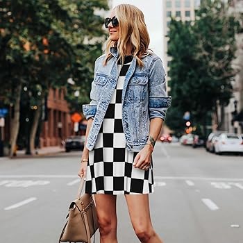Black and White Plaid Womens Summer Sleeveless Fashion Dress Casual Loose  Round Neck Sundress with Pockets S-3xl at Amazon Women's Clothing store