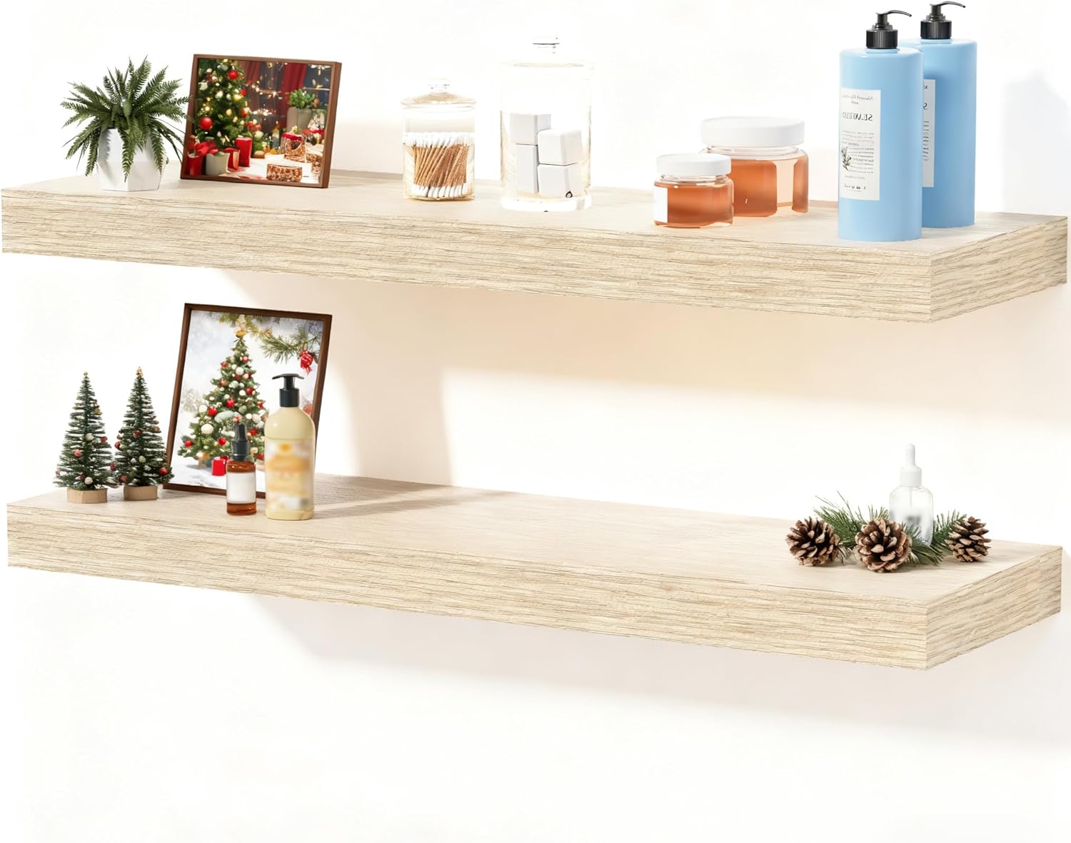 Floating Shelves for Wall, Bathroom Shelves Over Toilet, Wall Shelves & Book Shelf for Room, Hanging Shelf, Modern Wooden Mounted Floating Shelves, 24x7x1.5 in (Oak, Set of 2)