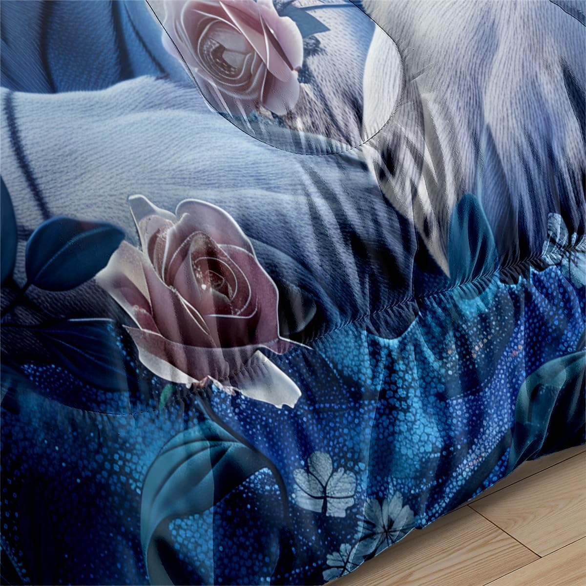 Comforter Set Queen Size Blue White Tiger Rose Comforter Set Comforter Sets Kids Adult Bedroom Quilt Set with Pillowcases