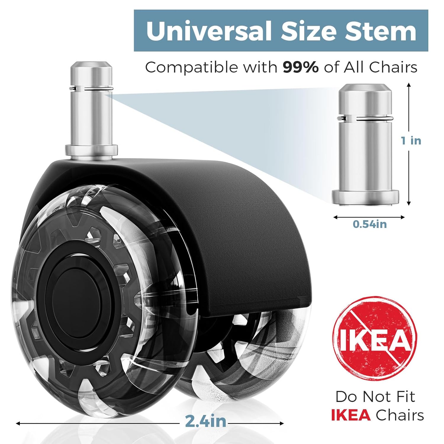 2 Inch Office Chair Wheels(Set of 5)-Heavy Duty Rubber Casters for Hardwood & Carpet, 2200lbs Capacity Universal Fit Smooth Rolling Casters Replacement Black