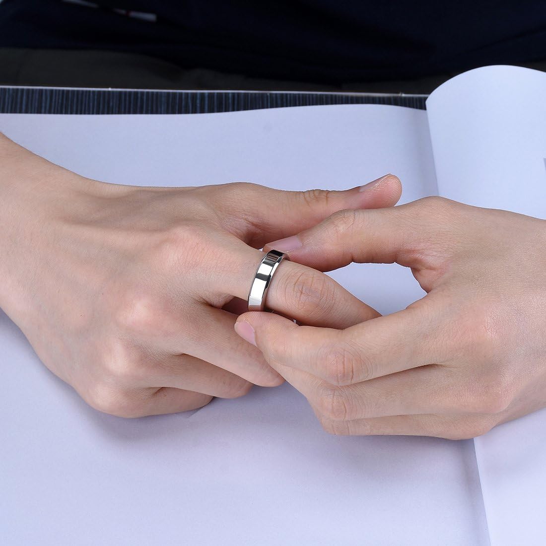 King Will Men 4mm/6mm/8mm Black Silver Matte Brushed Stainless Steel Ring Stepped Beveled Edge Polished Laser Etched I Love You|