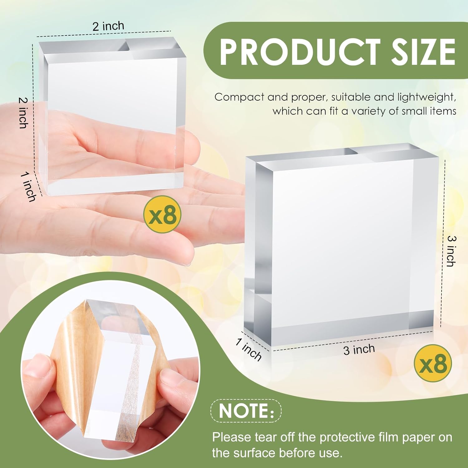 Remerry 16 Pcs Clear Acrylic Blocks Square Display Block Clear Polished Cube Acrylic Jewelry Display Stand Ring Showcase Holder Base(2 x 2 x 1 Inch, 3 x 3 x 1 Inch)
