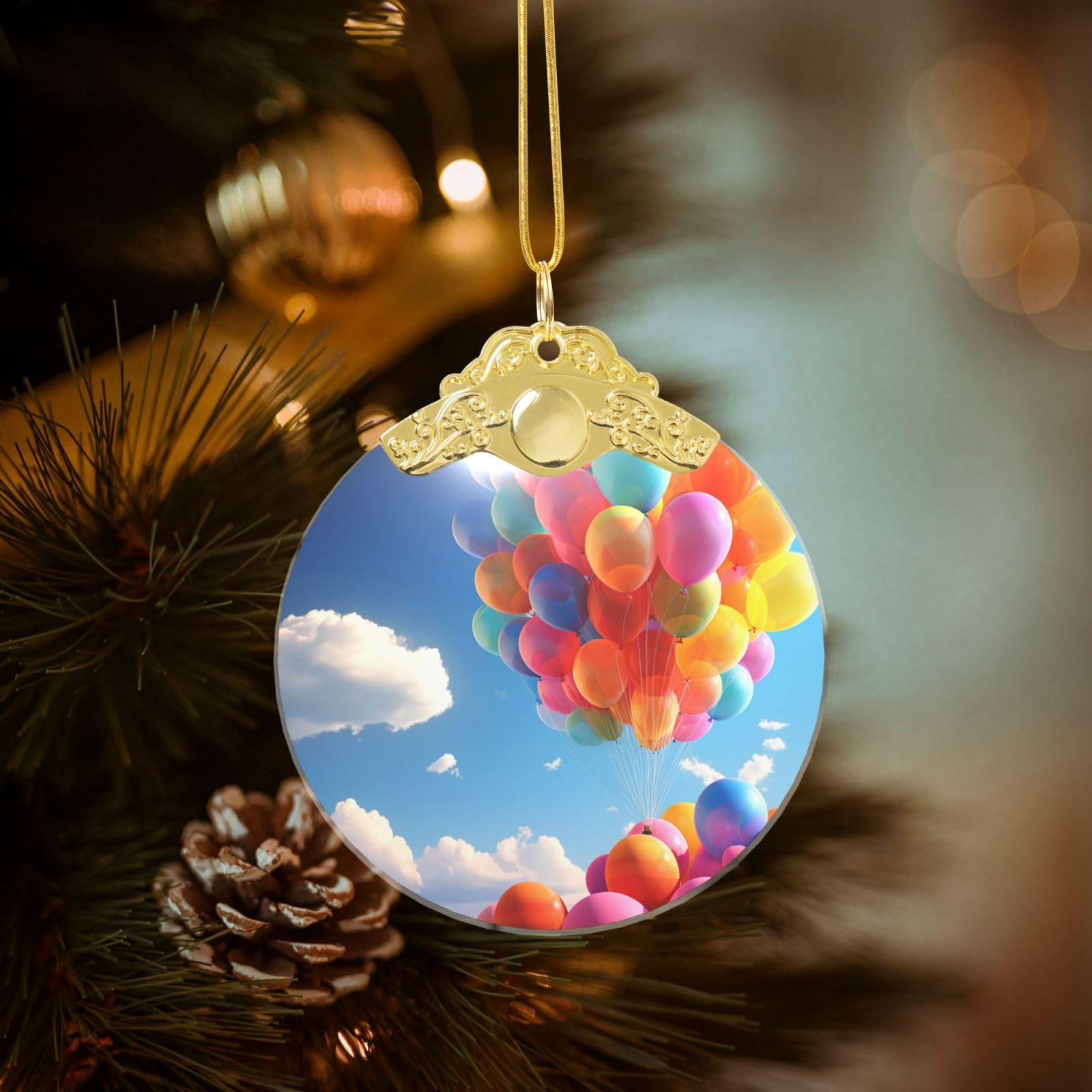 Crystal Christmas Ornaments for Christmas Tree Decoration Hanging Colorful Balloon Ornament with Gold Ribbon Crafts Round Pendant for Keepsake Gifts Glass Xmas Decor Party Supplies