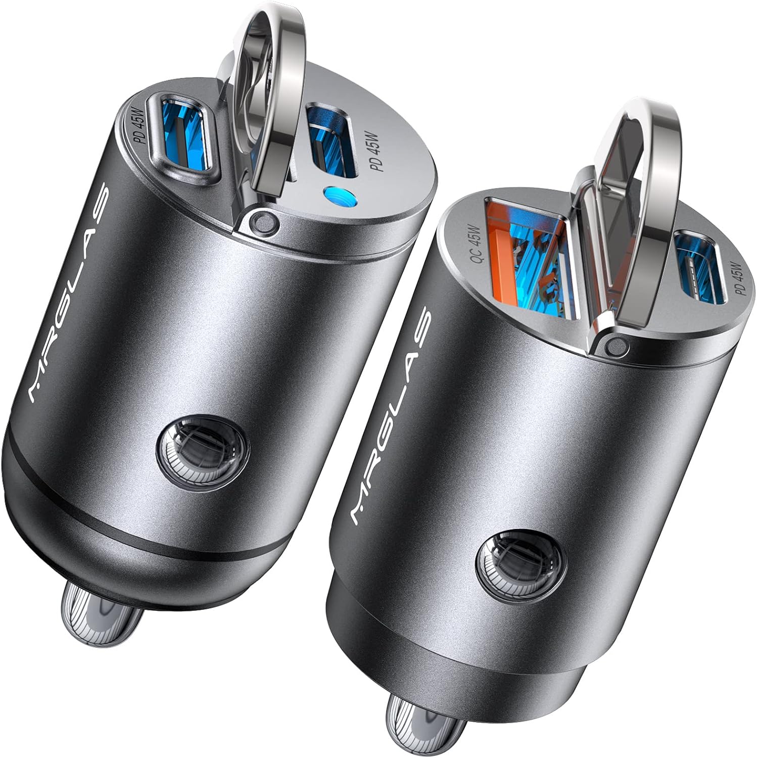 MRGLAS 2-Pack 90W USB C Car Charger, Super Mini Metal USB C Car Charger Fast Charging Adapter [PD+QC]&[Dual PD],Cigarette Lighter Compatible with iPhone 17 16 15 Pro Max iPad Air Samsung S25 Ultra