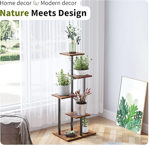 Miniatura 9 de VonDream Soporte de 5 niveles para plantas de interior, soportes para plantas de interior múltiples, soporte de flores de esquina para sala de