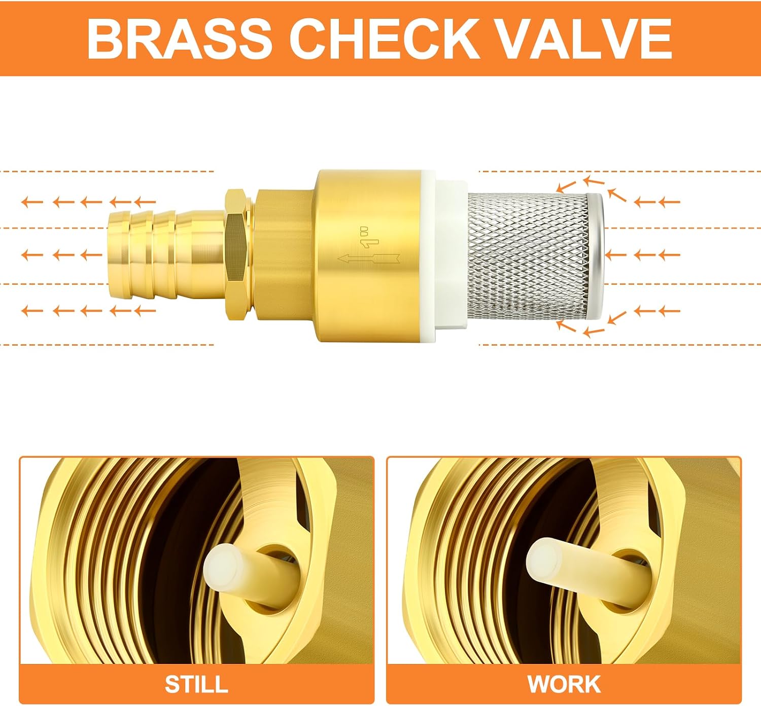 GASHER 1" Brass Foot Valve, Check Valve Non Return Water Pump Bottom Filter with Hose Barb Fittings, for Suction Hose