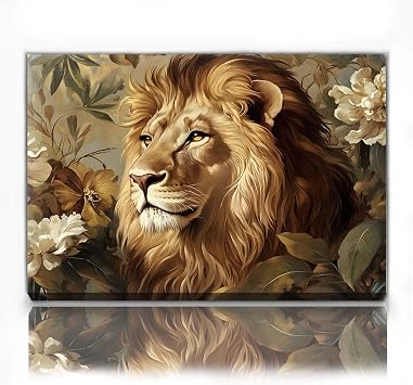 JCSMHVLA Wild Animal Canvas Wall Art African Lion Posters Neutral Boho Wall Prints Watercolor Lion Poster Aesthetic Botanical African Animal Pictures for Bedroom Office Home Decor 16x24in No Frame