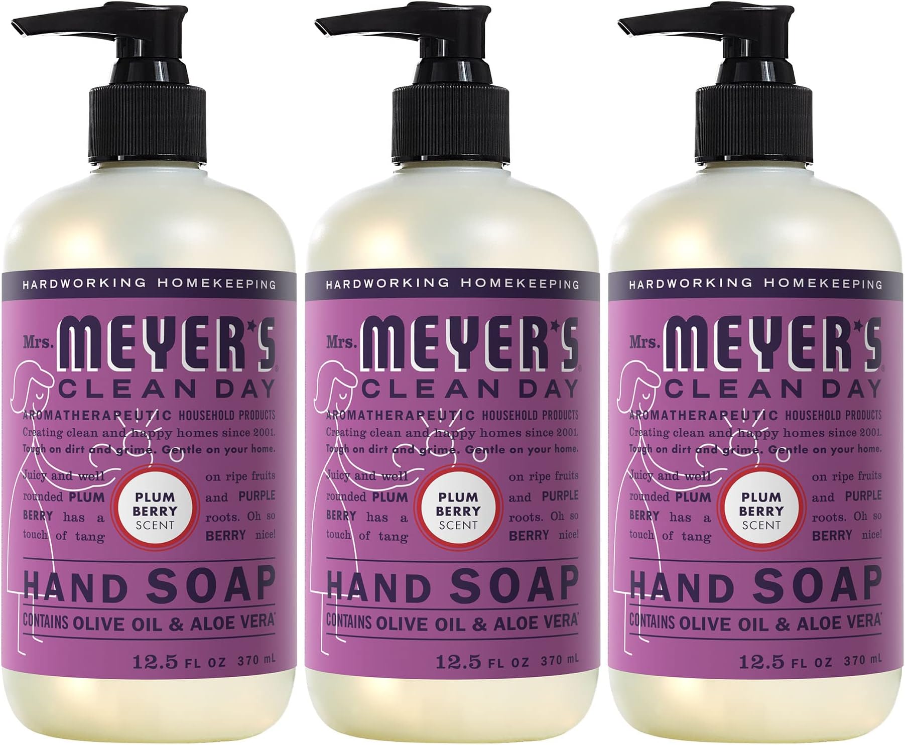 Mrs. Meyer’s Clean Day Liquid Hand Soap, Plum Berry Scent, 12.5 Ounce Bottle (Pack of 3)