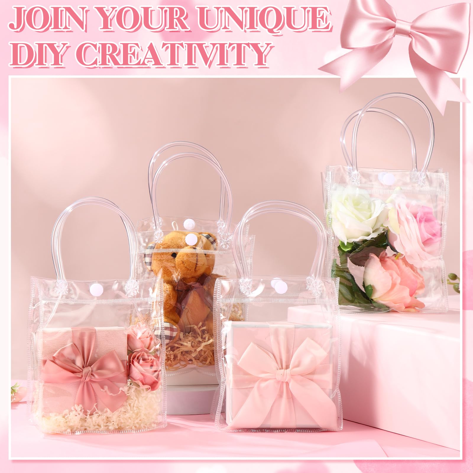 ProSuites 20 Pack Clear Plastic Gift Bags with Handles for Wedding Favors, Small Party Favor Bags 5.1" L x 2.75" W x 5.9" H - Premium Quality, Bulk Packaging Included