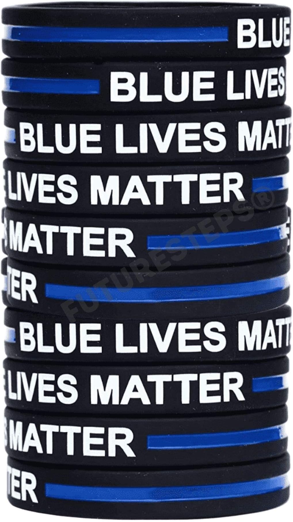 FUTURESTEPS 100 Pack Blue Lives Matter Thin Blue Line Silicone WristsBand Bracelet Wristbands Size 8" Adult