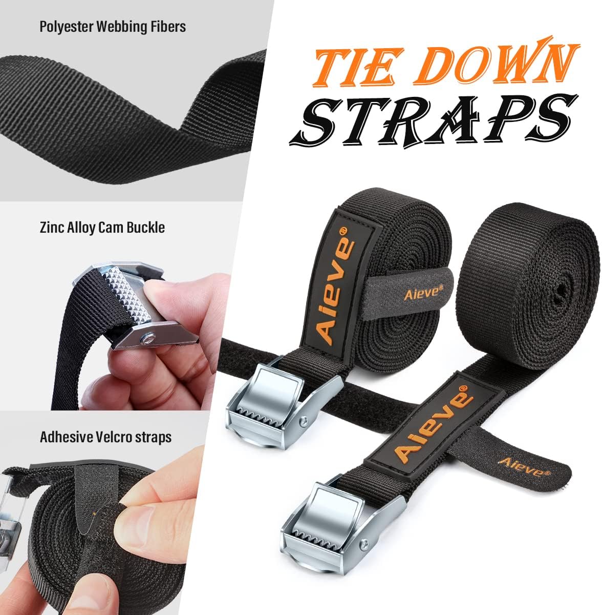 AIEVE Tie Down Strap, 1" x 6.5 Ft Ratchet Strap Heavy Duty 4 Pack Retractable Cam Buckle Straps Secure Strap Luggage Lashing Straps for Trucks, Boat, Motorcycle Accessories, Carrying Cargo